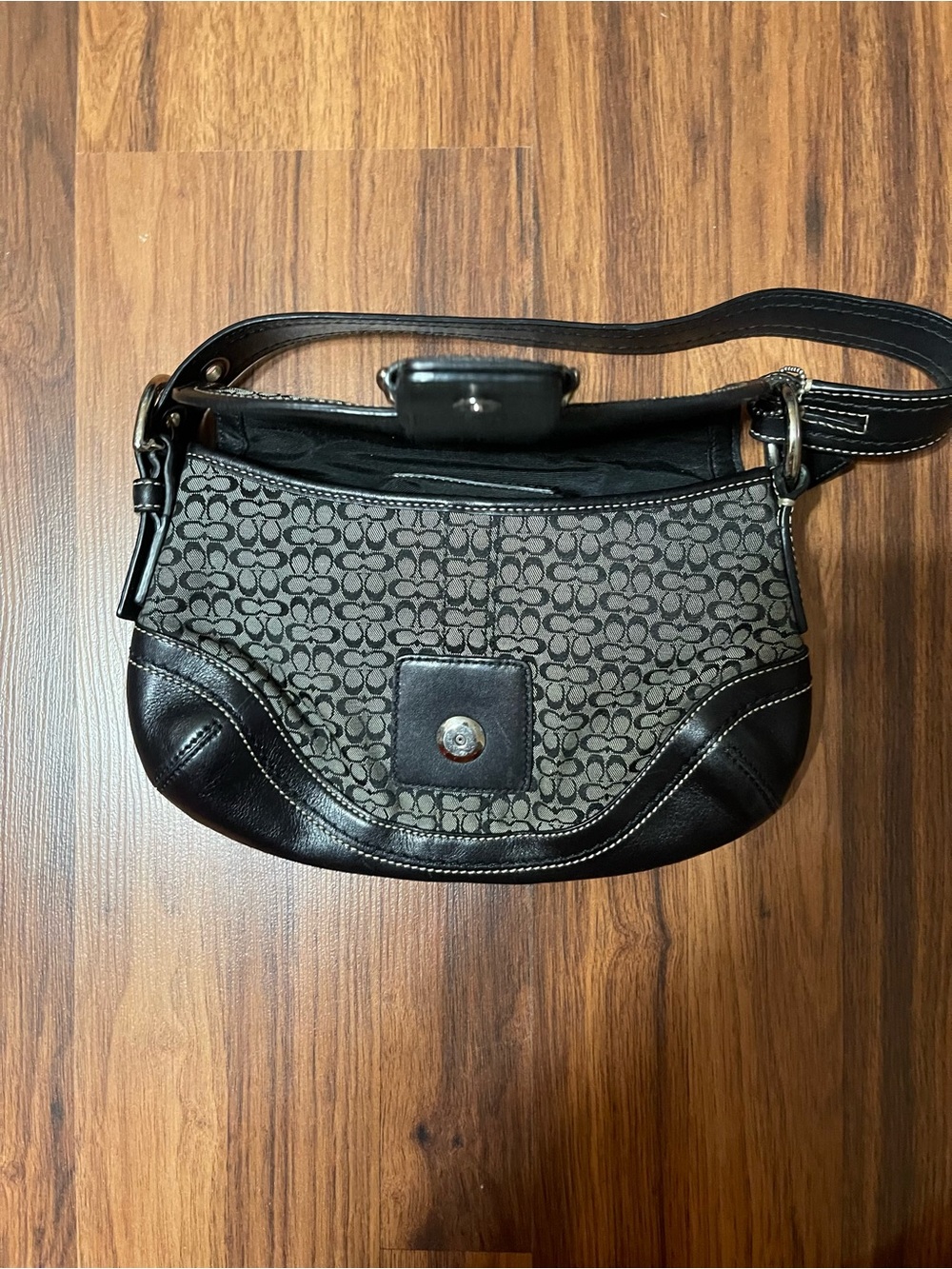 Coach 10925 Vintage Soho Black Leather And Mini C Canvas Shoulder Bag Hobo - Picture 4 of 8